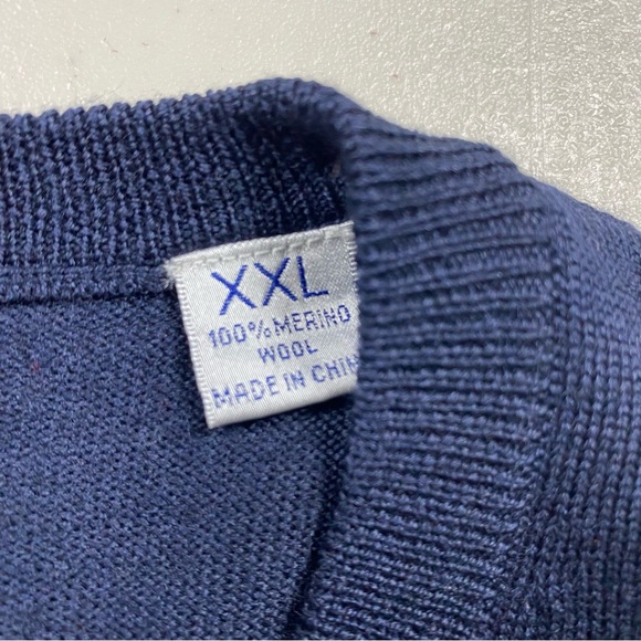 100% Merino Wool V-Neck Men's Navy Sweater Size XXL Byford London Very Good - Picture 3 of 11